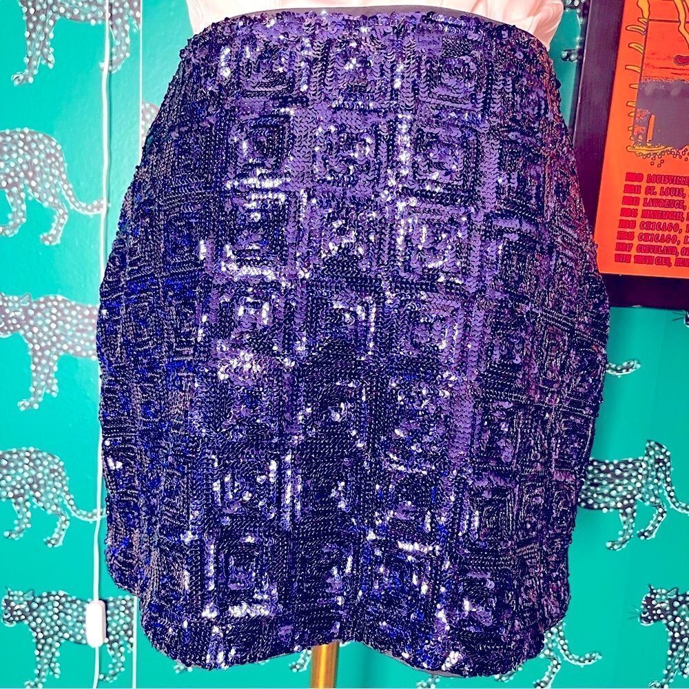 H&M Brand Dark Blue Sequin Festive Lined Mini Skirt Size 6